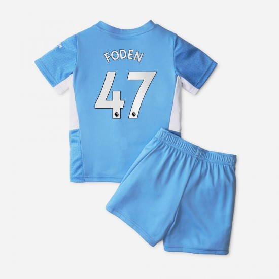 Camisola Manchester City Phil Foden 47 Criança Equipamento Primeiro 2021-2022 Manga Curta